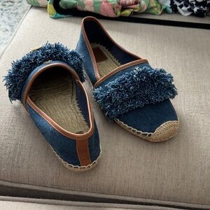 Tory Burch Denim Blue and Tan Espadrilles